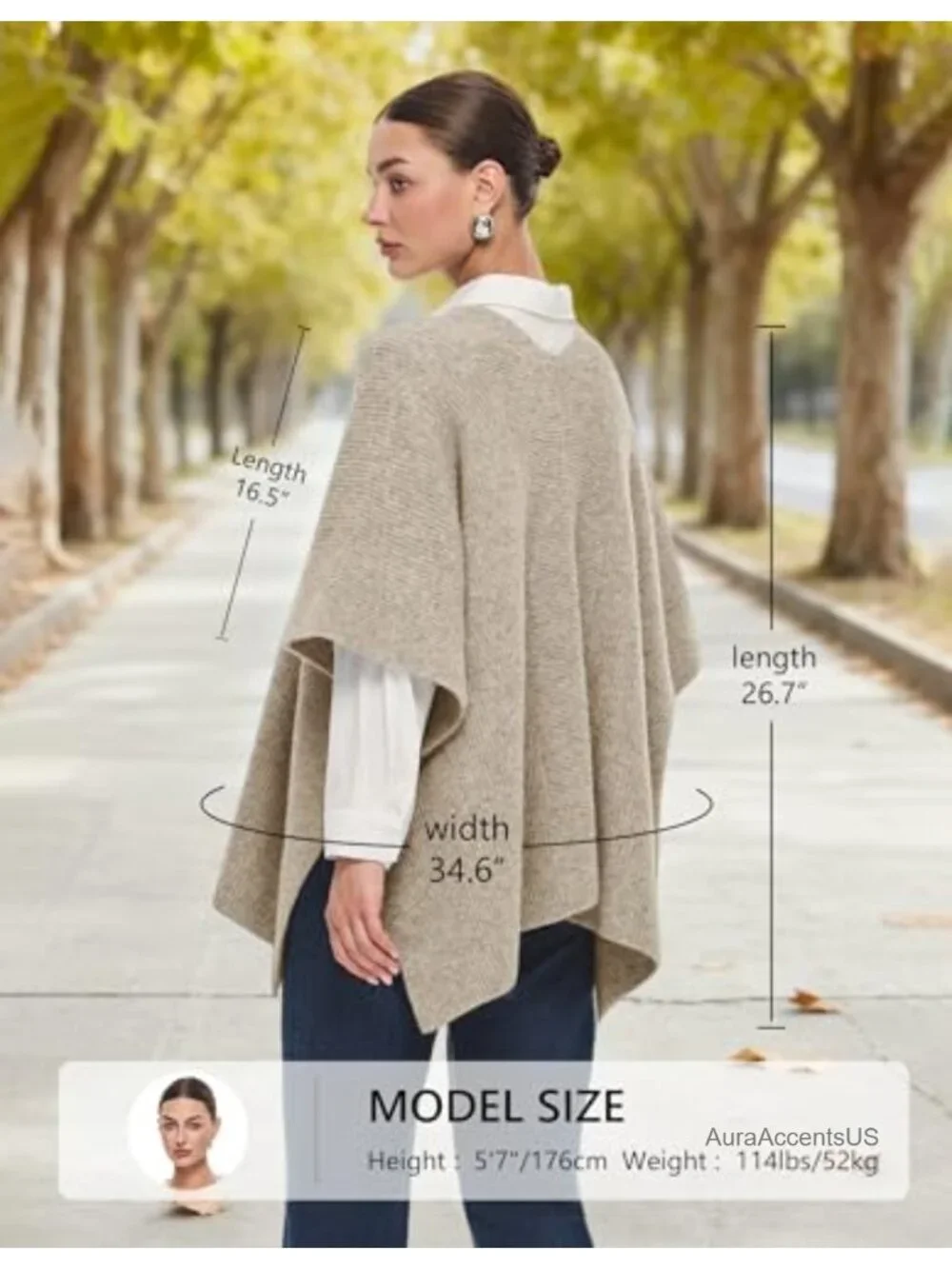 Open Front Chunky Shawl Wrap Rib Knit Poncho Cape Winter